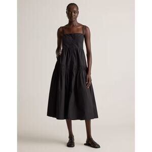 Quince 100% Organic Cotton Poplin Spaghetti Strap Maxi Dress Size M Black NWT